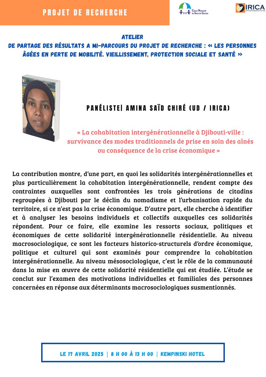 IRICAdjib's tweet photo. Au programme :
🔍 Regards croisés sur les enjeux sociaux, économiques et culturels du vieillissement
🗣️ Interventions d’experts et chercheurs sur les inégalités, le rôle des aidants, les solidarités intergénérationnelles, les politiques publiques… https://t.co/4rFw4e8EXk