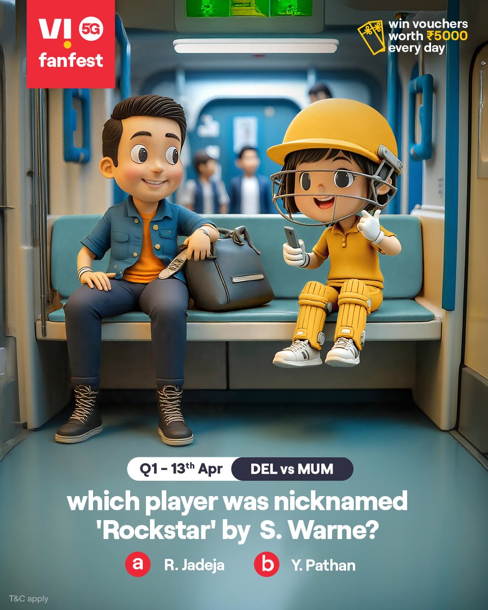 Cricky is testing your cricket IQ 🏏💡
Comment #Vi5Gfanfest with the right answers to all 5 questions today and stand a chance to win vouchers worth ₹5,000 🎟️✨🏆
.
.
#ChallengeAlert #WinPrizes #Quiz #ParticipateAndWin #DELvsMUM #Delhi #Mumbai
