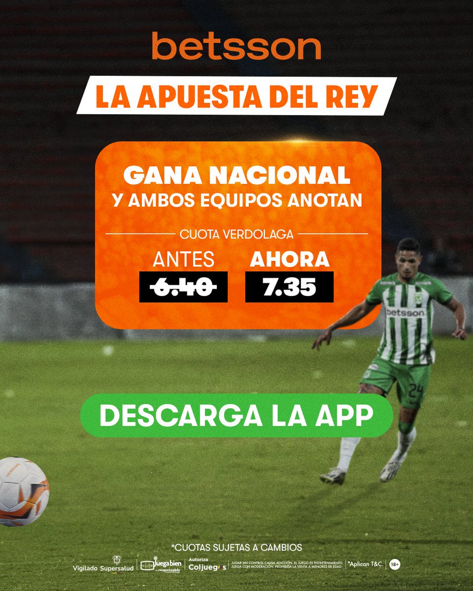 𝗟𝗮 𝗰𝗮𝗽𝗶𝘁𝗮𝗹 𝗿𝗲𝗰𝗶𝗯𝗲 𝗮𝗹 𝗺𝗮́𝘀 𝗴𝗿𝗮𝗻𝗱𝗲 🇳🇬🏆

<a href="/nacionaloficial/">Atlético Nacional</a> vuelve a Bogotá en otra noche histórica 💚⚽

🔥 Ya puedes jugar la Apuesta del Rey, con una cuota especial solo para este partidazo.

📲 DESCARGA LA APP AQUÍ:
👉 bga.onelink.me/ug5x/z6olqb8c