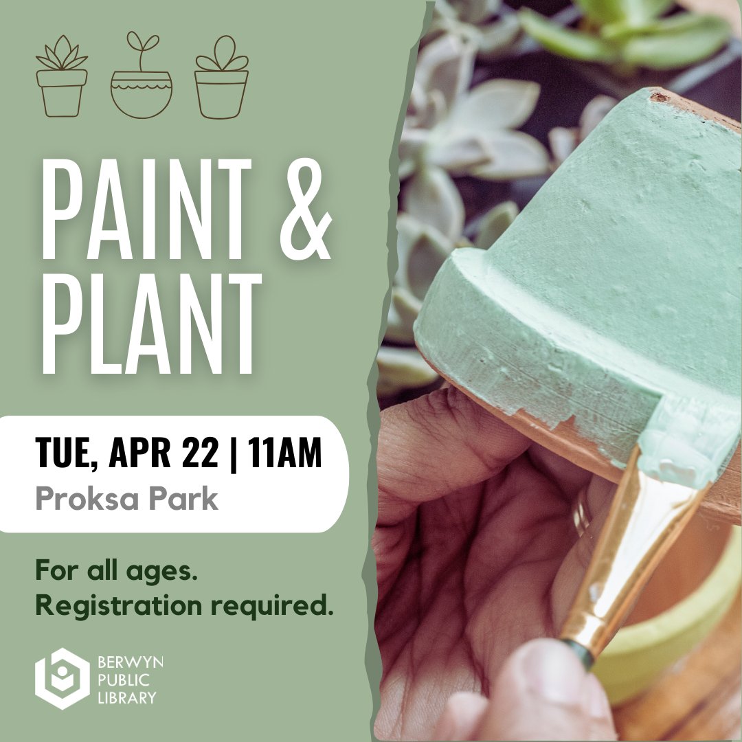 Come hang out with the #BPLibrary in Proksa Park next week for a fun art and gardening workshop! You'll get to paint your own terracotta pot and take home a plant to fill it with. To register, visit ow.ly/osKe50VuTaW.