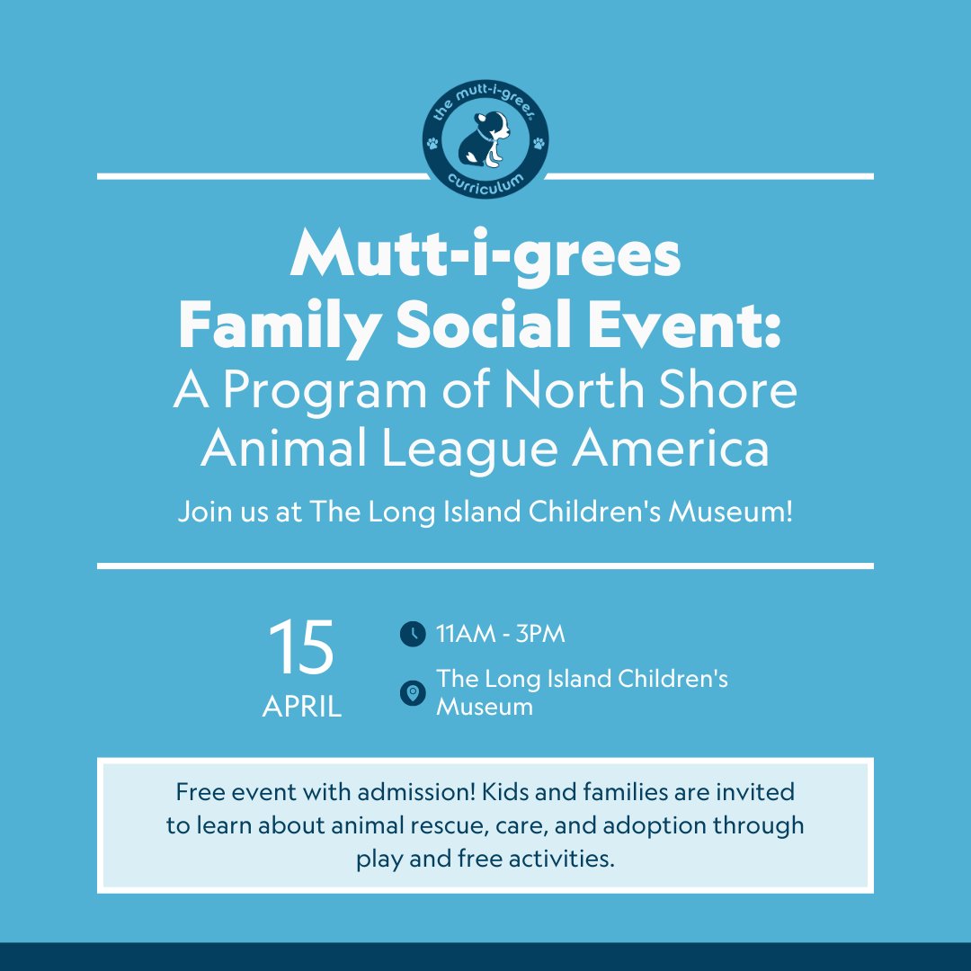 Muttigree's tweet photo. Get paws-on education with plush animals, craft badges, and blankets for animals at the Mutt-i-grees Family Social! 😻 Free event with admission. 👇 https://t.co/2ROVn7812p