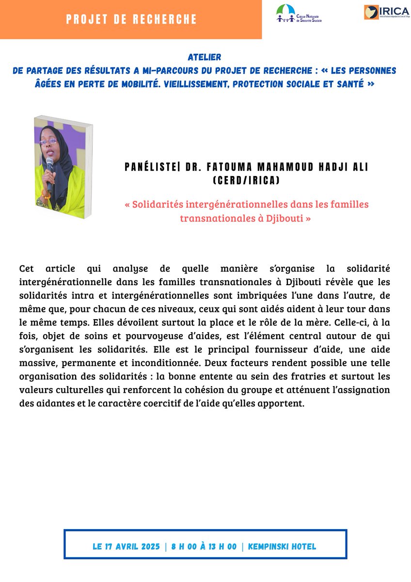 IRICAdjib's tweet photo. #Vieillissement #Djibouti #Recherche #Solidarité #IRICA #CNSS https://t.co/PkwMX3QzYV