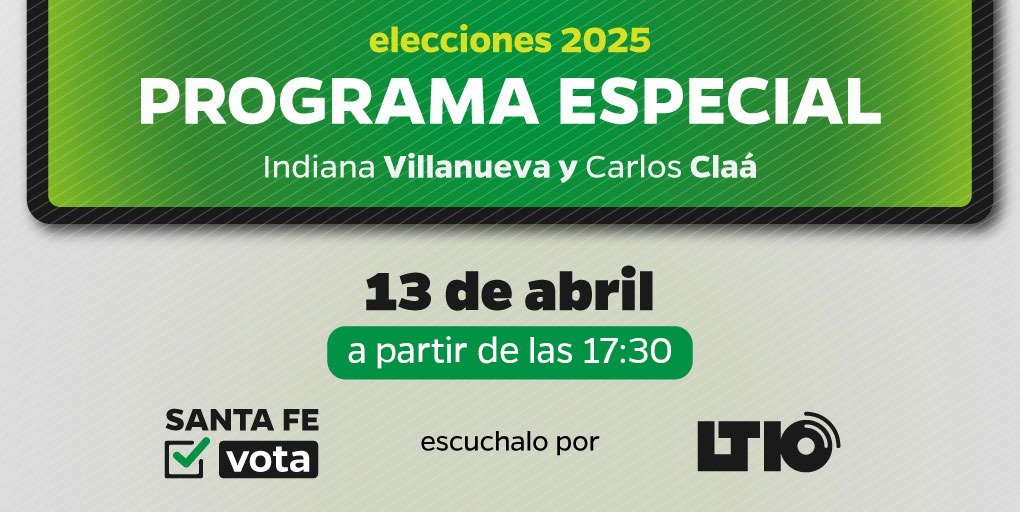 radiolt10's tweet photo. #SantaFeVota2025 | Transmisión especial desde las 17:30 con @carlosclaa @indianavil y @JulianGiorgis 

Seguí minuto a minuto todo lo que pasa en estas elecciones historicas por LT1O AM1020, La X 103.5, https://t.co/dOL8BWmlhg y las redes sociales de la radio 👉 https://t.co/y2ZvoHTl4u