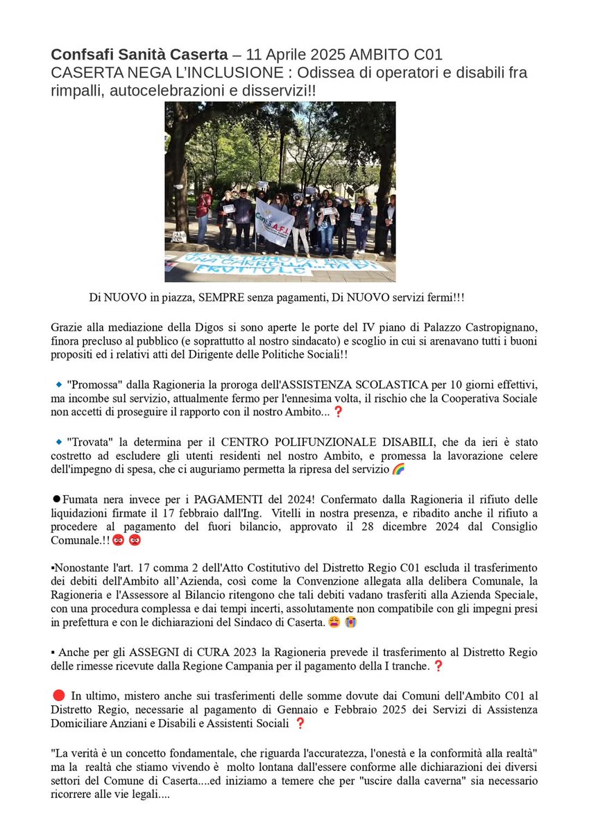 Failscaserta's tweet photo. CASERTA NEGA L'INCLUSIONE 
11 APRILE 2025 https://t.co/nNzlFsWSuA