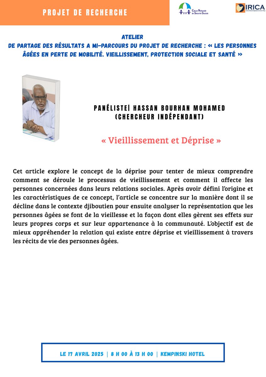 IRICAdjib's tweet photo. #Vieillissement #Djibouti #Recherche #Solidarité #IRICA #CNSS https://t.co/7LwnPIwUVp