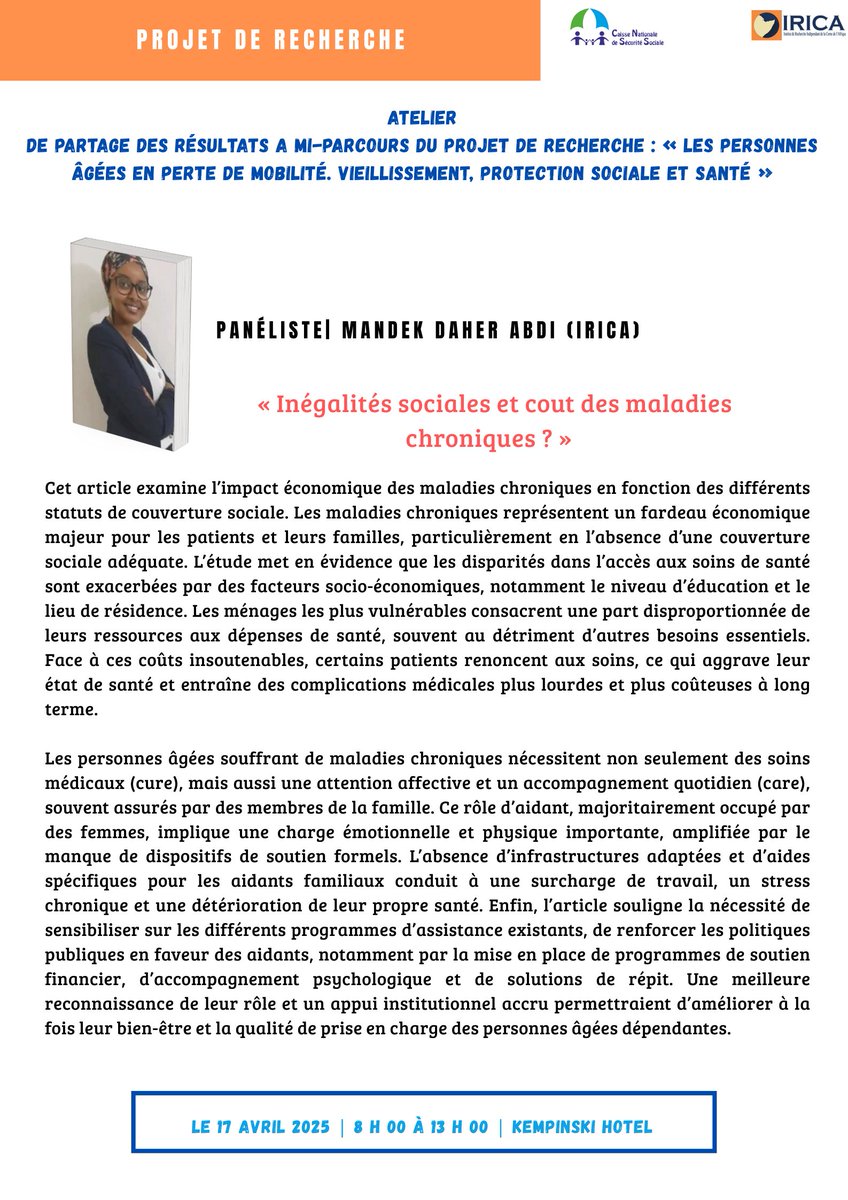IRICAdjib's tweet photo. #Vieillissement #Djibouti #Recherche #Solidarité #IRICA #CNSS https://t.co/7LwnPIwUVp