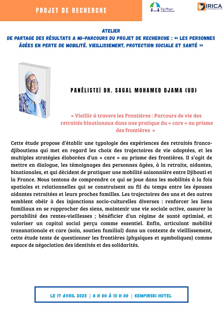 IRICAdjib's tweet photo. #Vieillissement #Djibouti #Recherche #Solidarité #IRICA #CNSS https://t.co/7LwnPIwUVp
