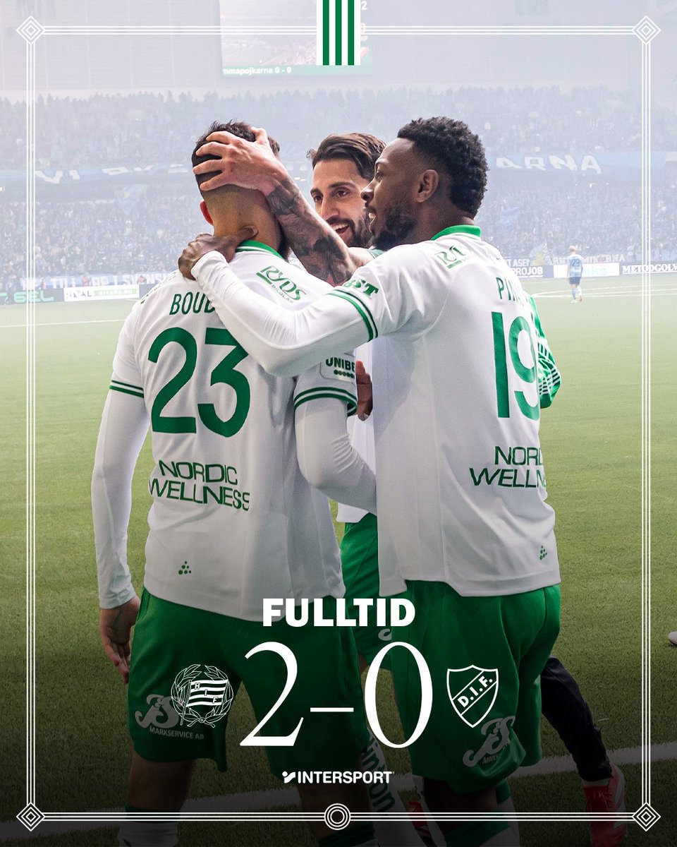 Slutvisslan går! Tvåmålsseger mot Djurgården, efter att Erabi fumlat in ett turmål och Boudah avgjort definitivt med ett chansskott.

#HIFDIF | #Bajen