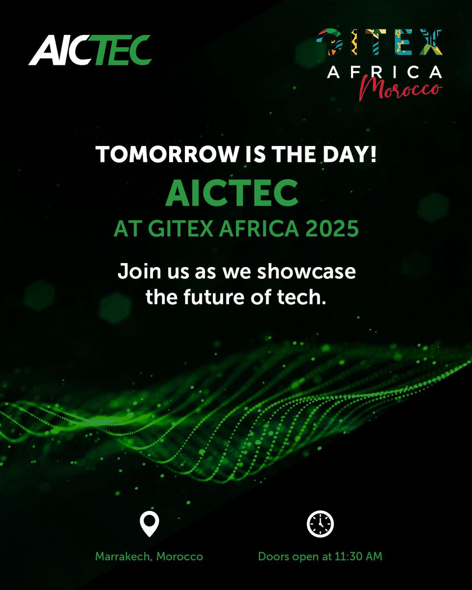 Excited to meet everyone at GITEX Africa, Marrakech.. Join us tomorrow at Booth 4C-16 to explore the latest in security, technology, and innovative solutions.

#GITEXAfrica #TechSolutions #Innovation #AICTEC