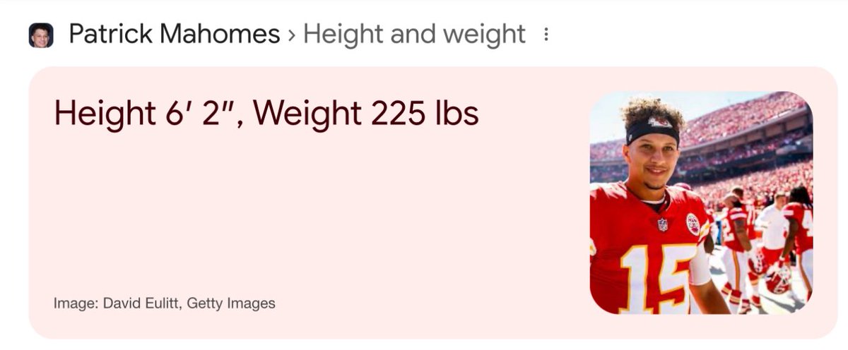 <a href="/kyledcheney/">Kyle Cheney</a> LOL, you know who else is 6’3” (almost) and 225 Lbs…

Patrick Mahomes.