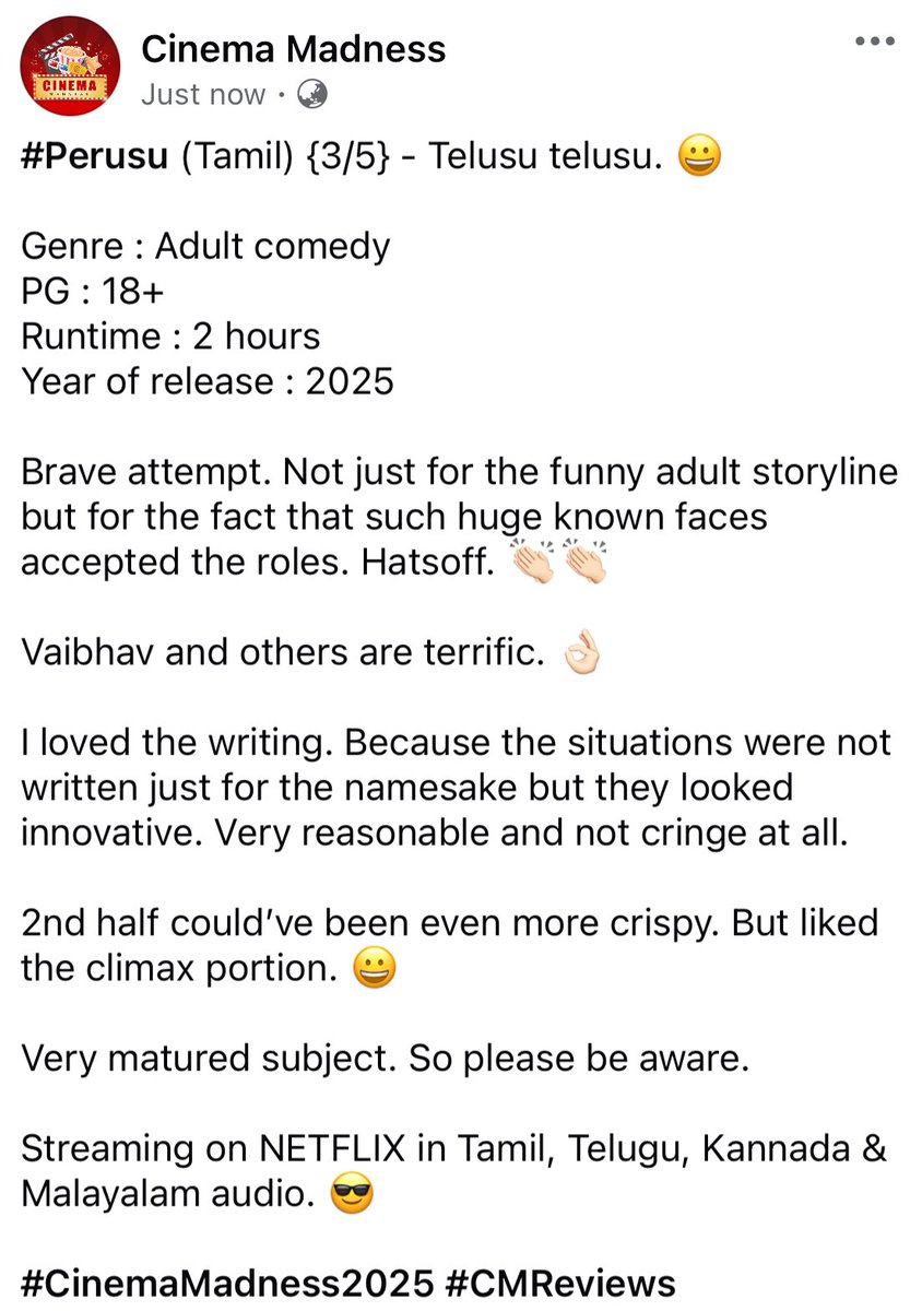 CinemaMadness24's tweet image. #Perusu (Tamil) {3/5} - Telusu Telusu 😀

#PerusuReview #CMReviews #PerusuOnNetflix @ilango_ram15 @actor_vaibhav @Netflix_INSouth @NetflixIndia