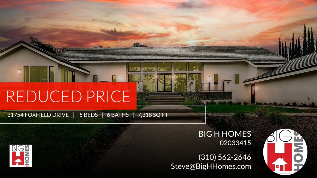 bighhomes's tweet photo. 📍 Reduced Price 📍 This recently reduced home at 31754 Foxfield Drive in Westlake Village won't last long, so, don't wait to set up a showing! Reach out here or at (310) 562-2646 for more information!

Big H Homes / Keller Willi... https://t.co/9BSYkKtJOo https://t.co/1pV323Ilr4