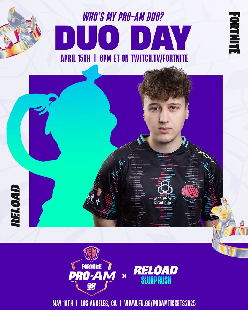 Make sure to tune in on twitch.tv/fortnite on 15th of April to see who I will be paired up with for FNCS Pro-Am 2025!