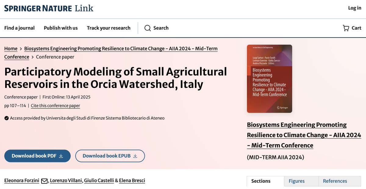 New paper from our #Italian #LivingLab:
Participatory Modeling of Small Agricultural Reservoirs in the Orcia Watershed, #Italy

The initial phases of the co-creation approach are described, leading to a co-developed hydrological model of #ValdOrcia

link.springer.com/chapter/10.100…