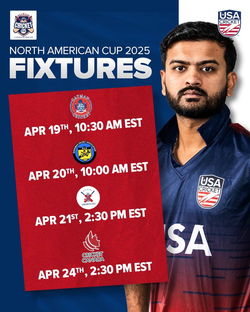 usacricket's tweet photo. Here it is! 🤩

Officially unveiling #TeamUSA’s official squad and schedule for the upcoming inaugural North American Cup! 🔥

#WeAreUSACricket 🇺🇸 https://t.co/ZkdvwkRbhc