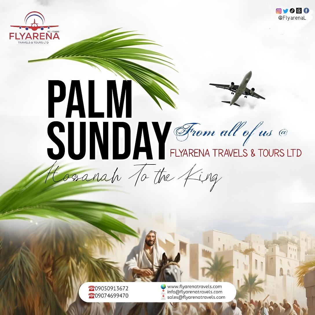 FlyarenaL's tweet photo. Blessed is the King who comes in the name of the Lord. Hosanna in the highest!

🌴✝️ Where will your faith take you? ✈️

#Flyarena #palmsunday #visaapplication #TravelPlans #sunday #hotelreservation #TRAVELINSURANCE #visaassistance #Abuja #Lagos #Kano #Enugu #Benin #Nigeria https://t.co/m8ii1kiQtL