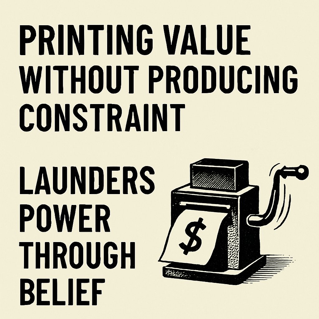 CLandtsheer's tweet photo. Printing value
without producing constraint
launders power
through belief.
#MonetaryDesign
#CryptoGovernance
#DigitalSovereignty #FinancialConstraint
#DAOTheory
#ValueEngineering
#BeliefEconomics https://t.co/CKP1zuEeEX