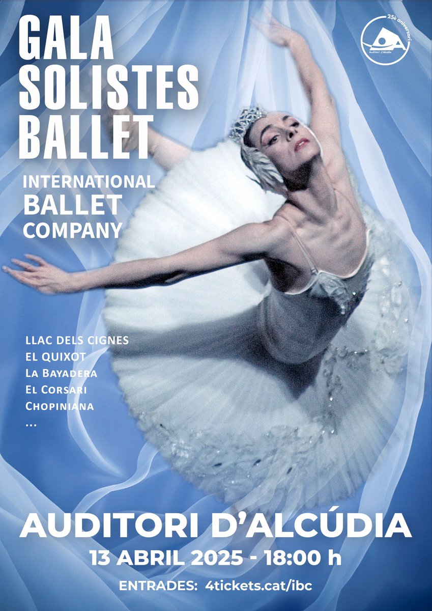 Avui, a l' <a href="/auditorialcudia/">Auditori d'Alcúdia</a>, #Galadesolistes #InternationalBalletCompany. Amb peces per tots conegudes, com El Llac dels Cignes, El Quixot, Chopiniana o El Corsario. Un espectacle inoblidable per a tots els amants de l'art i la dansa. 18h. Entrades: artsmallorca.com/ca/esdevenimen…