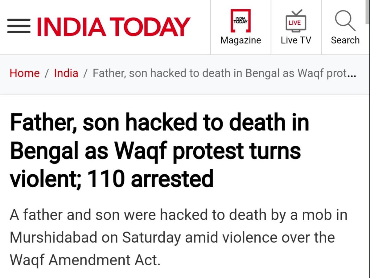 The violent actions by the Muslim mob at the Waqf protest in Bengal are deeply troubling.

With 110 arrests made, strict action is needed. Violence is never acceptable.  

<a href="/MamataOfficial/">Mamata Banerjee</a> govt should act promptly to stop religious violence in the state!