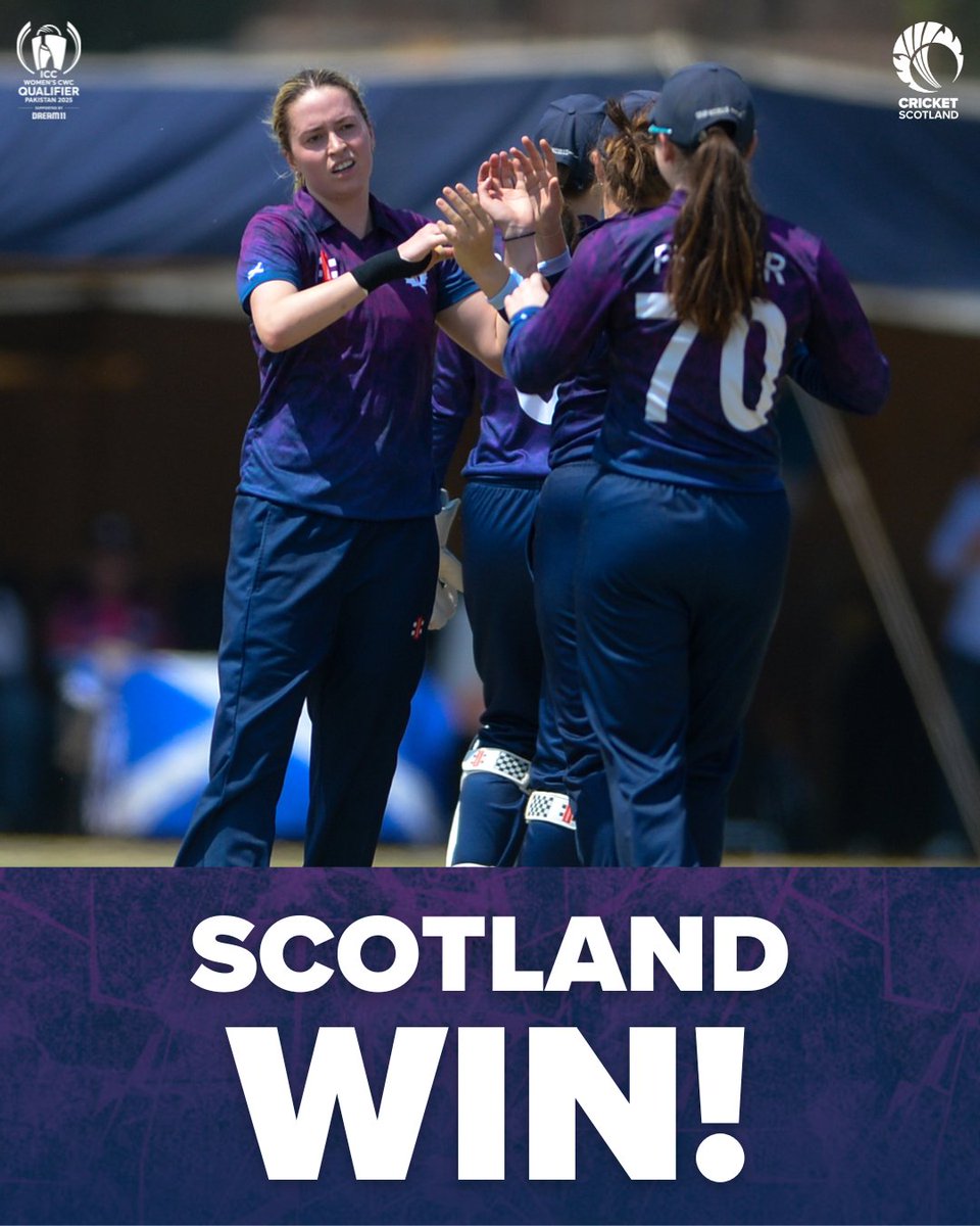 CricketScotland's tweet photo. SCOTLAND WIN!!!

We bowl Thailand out for 148 to win by 58 runs 🔥🔥🔥

Three wickets apiece for Rachel Slater, Katherine Fraser and Abtaha Maqsood 💪

#FollowScotland https://t.co/MoHyGCp0Ql