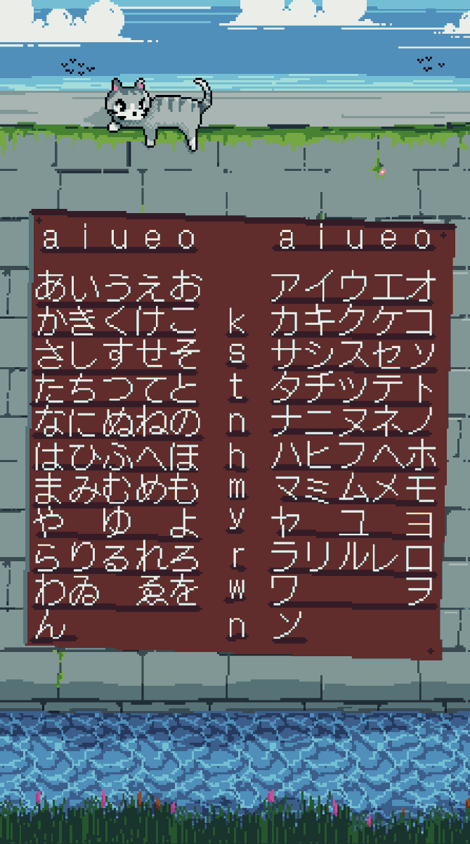 dev3r3nze's tweet photo. me hice este fondo de pantalla 

por si alguien lo quiere o tiene algún consejito :D

#pixelart #hiragana #katakana https://t.co/v0sleqyTQN