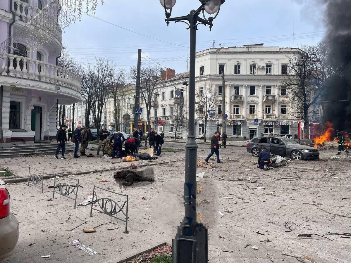 On #PalmSunday morning #Russia continues it’s terror against #Ukraine, hitting #Sumy center with ballistic missiles. 
Bringing suffering and death, because it has nothing else to offer to the world. Russia will not stop until it is stopped and the culprits are brought to justice.