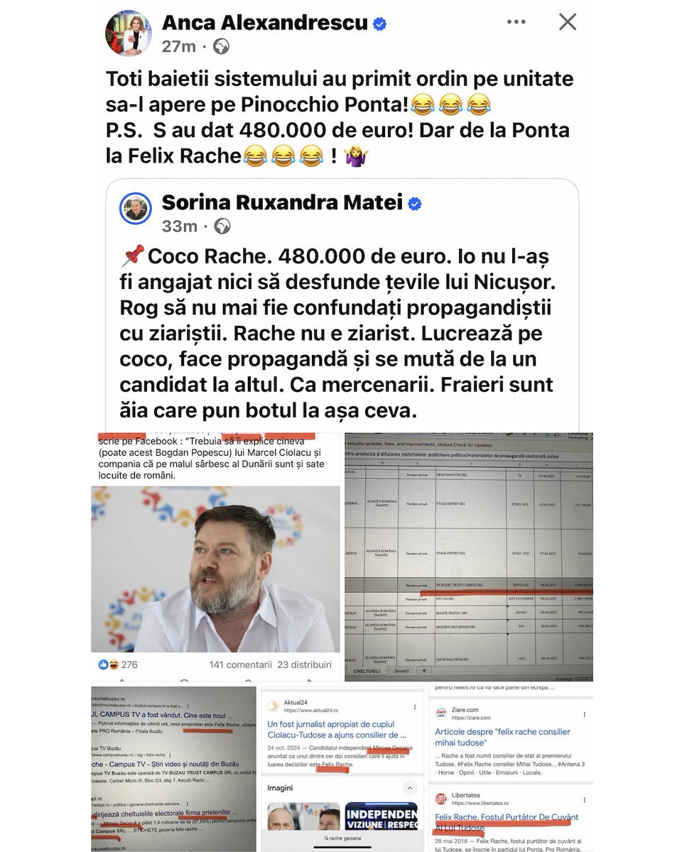 adrianagiurgiu's tweet photo. 🚨🇷🇴 📣 Toți băieții sistemului au primit ordin pe unitate să-l apere pe Pinocchio🤥-Ponta🤡❗️😂😂😂

P.S.  S-au dat 480.000 de euro❗️🙀
Dar de la Ponta, la Felix Rache😂😂😂 !‼️🤷‍♀️
(Anca Alexandrescu, pe FB)

#Romania #Coldea #Soros #Ghiță #sistem #Ponta #Pinocchio https://t.co/pwdkfZI7ue