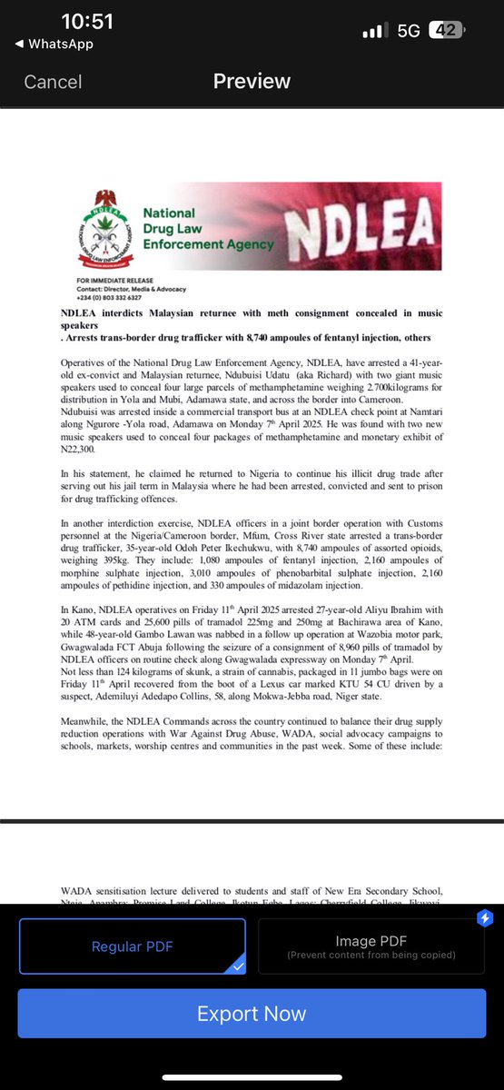 ndlea_nigeria's tweet photo. NDLEA interdicts Malaysian returnee with meth consignment concealed in music speakers
. Arrests trans-border drug trafficker with 8,740 ampoules of fentanyl injection, others
Read more: https://t.co/ouiAifi5u5 https://t.co/sBNmTCPPWa