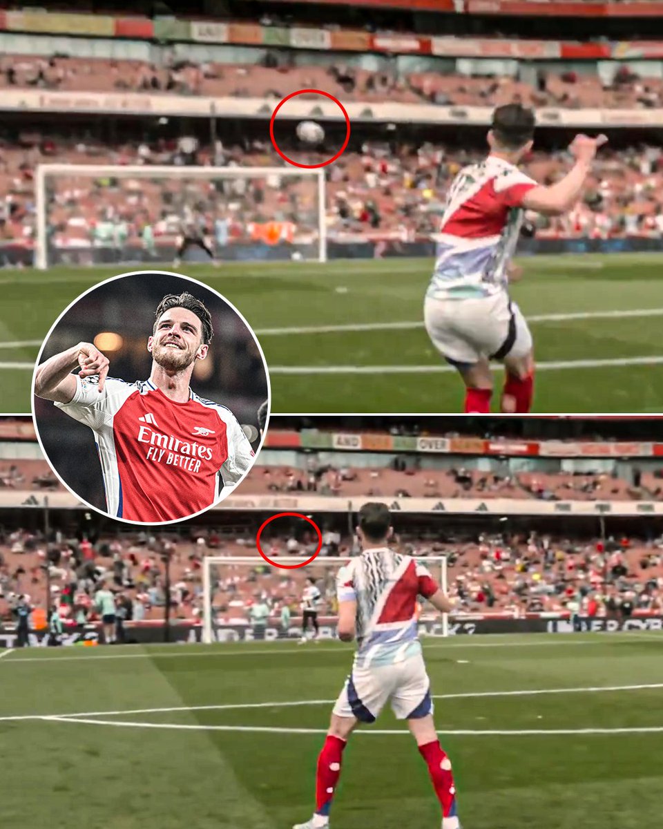 ESPNUK's tweet photo. Declan Rice was practicing his free kicks before Arsenal's match against Brentford 😅 https://t.co/Hfq6pbbnS2
