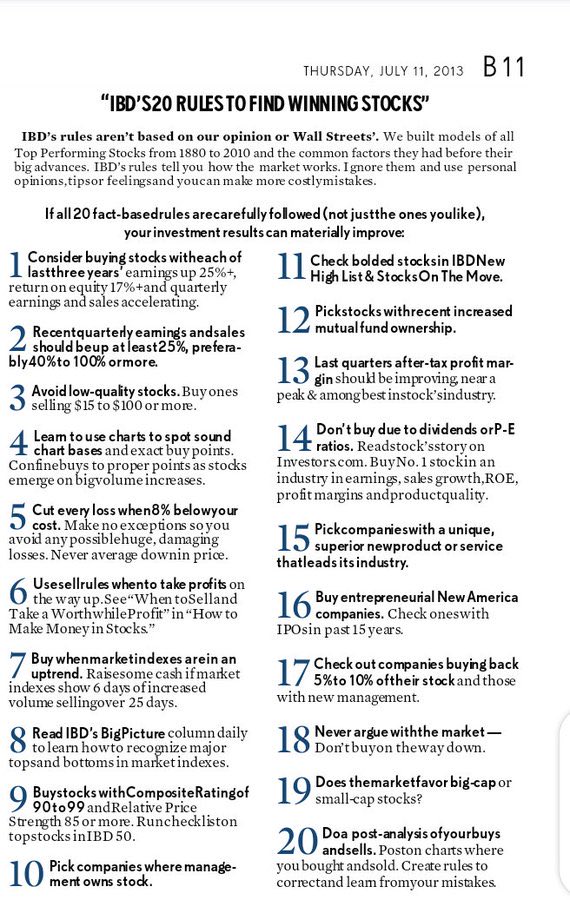 IManghaila's tweet photo. IBD'S 20 RULES TO FIND WINNING STOCKS.