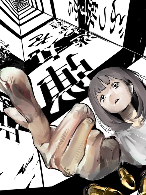 伊沖さんの短歌のFAを描きました!🔫
伊沖さんの短歌画像の、レイアウトの強さ‼️みたいなのを表現するために、背景しましまにしたりしてみました🦓

『片思い拾い集めた弾丸を迷わず君にぶっ放すから』 
