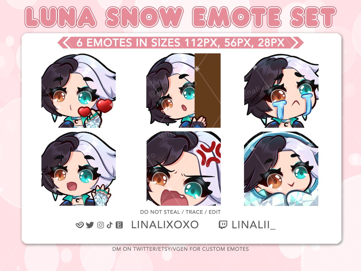 linalixoxo's tweet photo. ❄️NEW EMOTES❄️
Marvel Rivals Luna Snow Twitch emotes available on Etsy (link in comments). Individual emotes also available 🩵
-------------- ◦ ✤ ◦ --------------
#marvelrivals #twitchemotes #emoteartist #lunasnowemotes #lunasnow https://t.co/U9XVGOPl5f