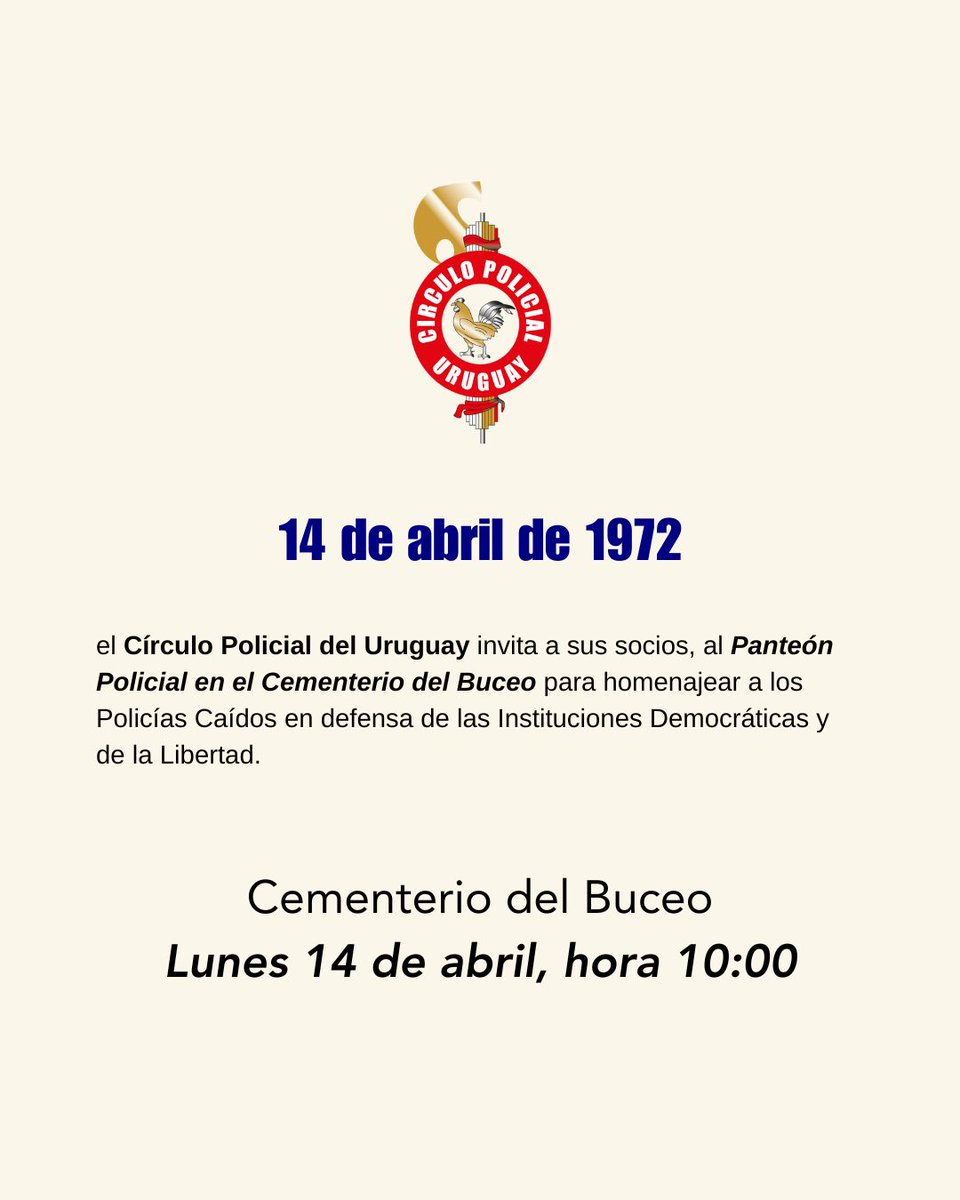 policial_del's tweet photo. Homenaje a los Policías Caídos en defensa de las Instituciones Democráticas y de la Libertad. Lunes 14 de abril, hora 10:00. Panteón Policial Cementerio del Buceo. https://t.co/lx9OednnMF