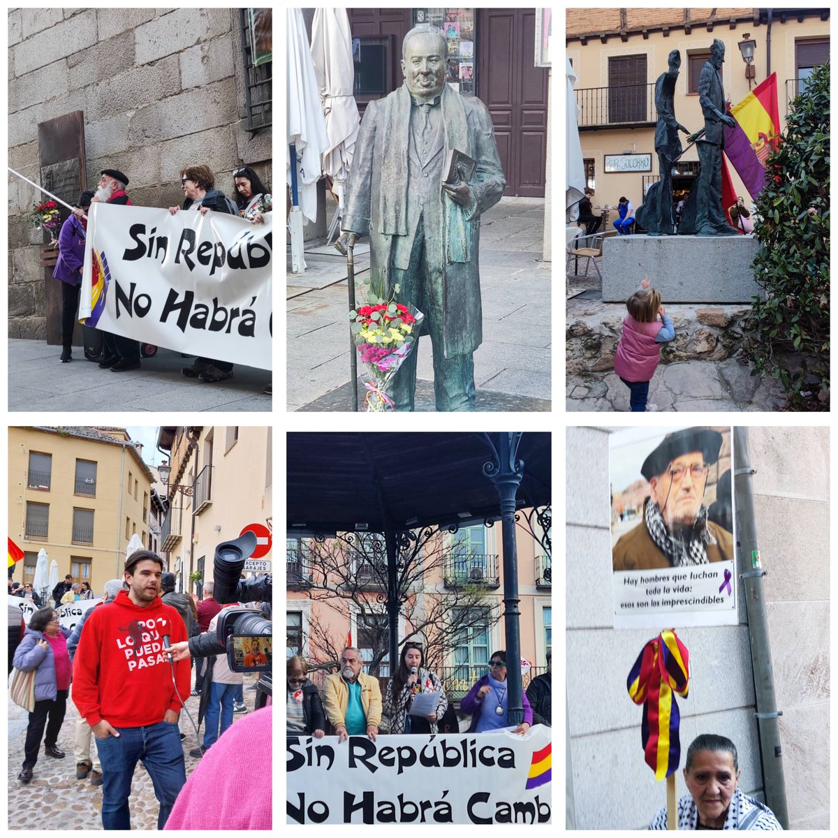 FMemoriaSegovia's tweet photo. En Segovia recordamos aquel 14 de abril del 1931, con mirada republicana en el presente, con proyección de futuro y en la memoria quienes defendieron la República y la Libertad ante el golpe del 36 -flores y palabras en la Cárcel Vieja, Plaza Mayor, Machado, Agapito Marazuela https://t.co/cpMXJWtCQD