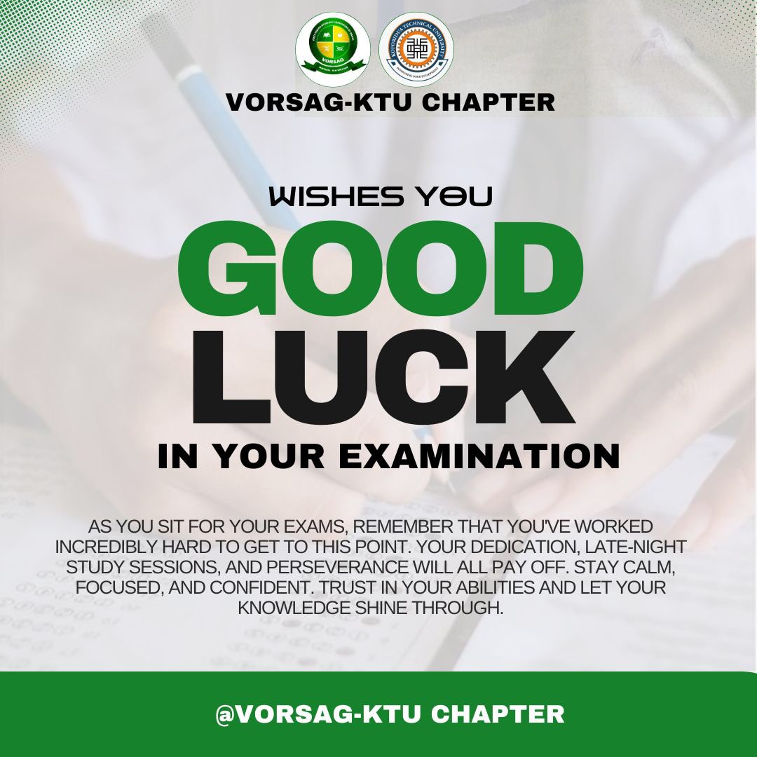 VORSAG_KTU's tweet photo. Stay calm, stay focused, and trust in your abilities. You’ve got this!
GOOD LUCK in your examination!
@srcktu 
➖➖➖➖➖➖➖➖➖➖➖
|Klopp|Bawku|Spintex|Jackal| https://t.co/WBwKQtvcm1