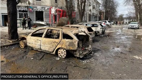 pictureladyjan's tweet photo. @LauraLoomer @SteveWitkoff Sumy, Ukraine, this morning, AFTER that fking handshake with Putin. A double ballistic missile attack on civilians on Palm Sunday. At least 24 dead. Tell us about Witkoff the idiot "advancing peace negotiations", Laura, please. Is he struggling to wash the blood off? https://t.co/qhGtTm6XDw