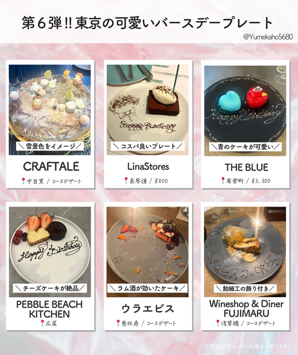 Yumekaho5680's tweet photo. 第6弾🎂
【東京の可愛いバースデープレート】
ケーキサプライズをすることもされることも多いので、都内の可愛かったサプライズプレートのお店を12個まとめてみました！🎂お祝いごとの時のお店選びの参考になれば✨ https://t.co/OtcvERp975