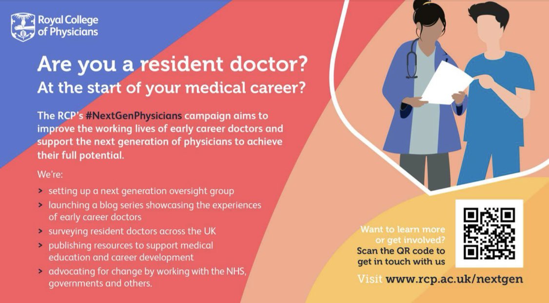 respirologist's tweet image. Request from @RCPhysicians to all resident doctors:
The RCP & its RDC are running a Next Generation campaign:
rcp.ac.uk/nextgen
They want to hear from *all* resident Drs (not limited to MRCPs or future physicians):
rcpworkforce.com/se/253122AC0FA…
#NextGenPhysicians
