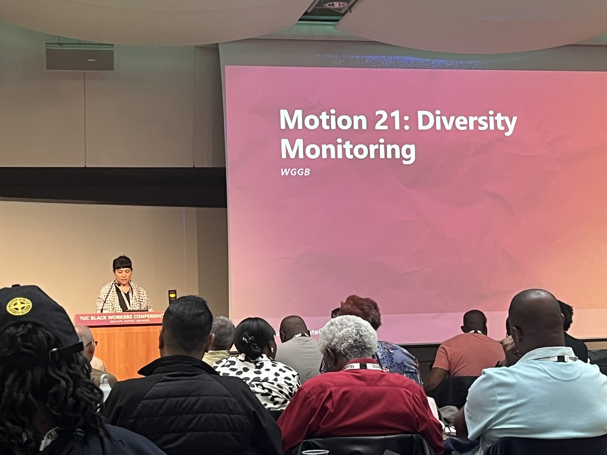 EquityREC's tweet photo. Former REC member Bec Boey, representing @TheWritersGuild &amp;
calling for better diversity monitoring, supported by our Chair @DanielYorkLoh 
#TUCBlackWorkersConference2025 @TUCEquality https://t.co/NBzqrvgxnj