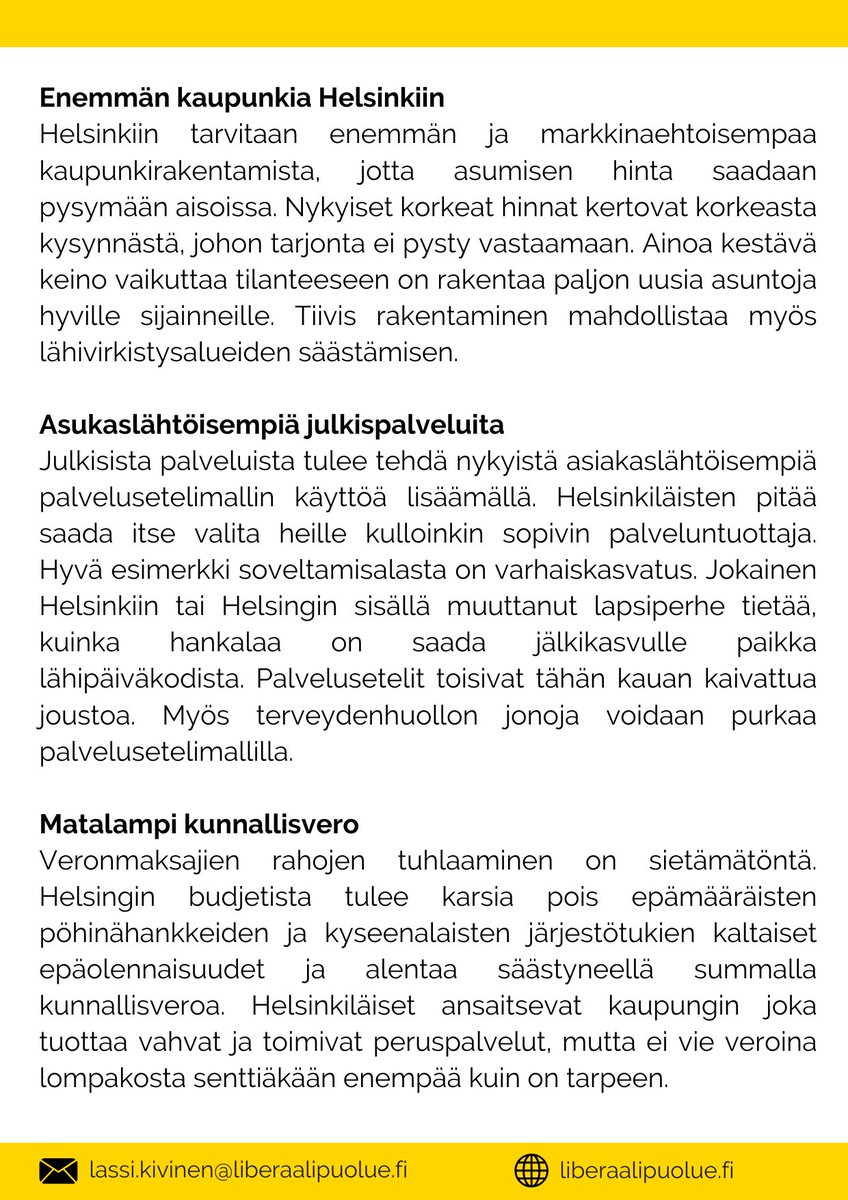 Tänään vietetään vaalipäivää. Jos et ole vielä käynyt äänestämässä, niin tee se ennen iltakahdeksaa. Kaikki mukaan demokratian juhlaan!

Minua voi äänestää Helsingissä numerolla 565.<a href="/Liberaalipuolue/">Liberaalipuolue</a>:en muut mahtavat ehdokkaat löytyvät täältä: liberaalipuolue.fi/vaalit-2025/

#kuntavaalit