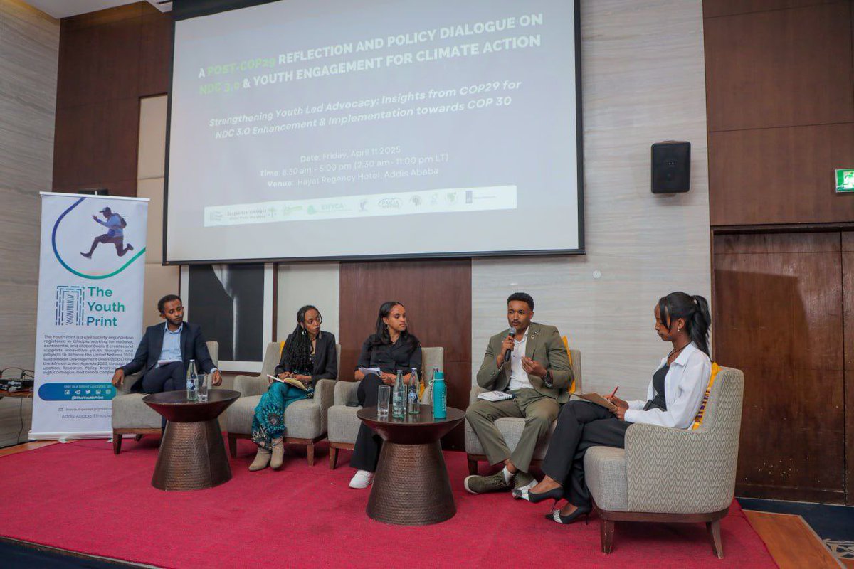TheYouthPrint's tweet photo. At our #PostCOP29 event, we held a inspiring panel: Youth in Action: Driving Climate Solutions Towards #COP30, uniting COP29 delegates & local changemakers to move from awareness to action.
We closed with the Ethiopian Youth Climate Leaders Communiqué,our united call for action. https://t.co/TpFmggYp7l