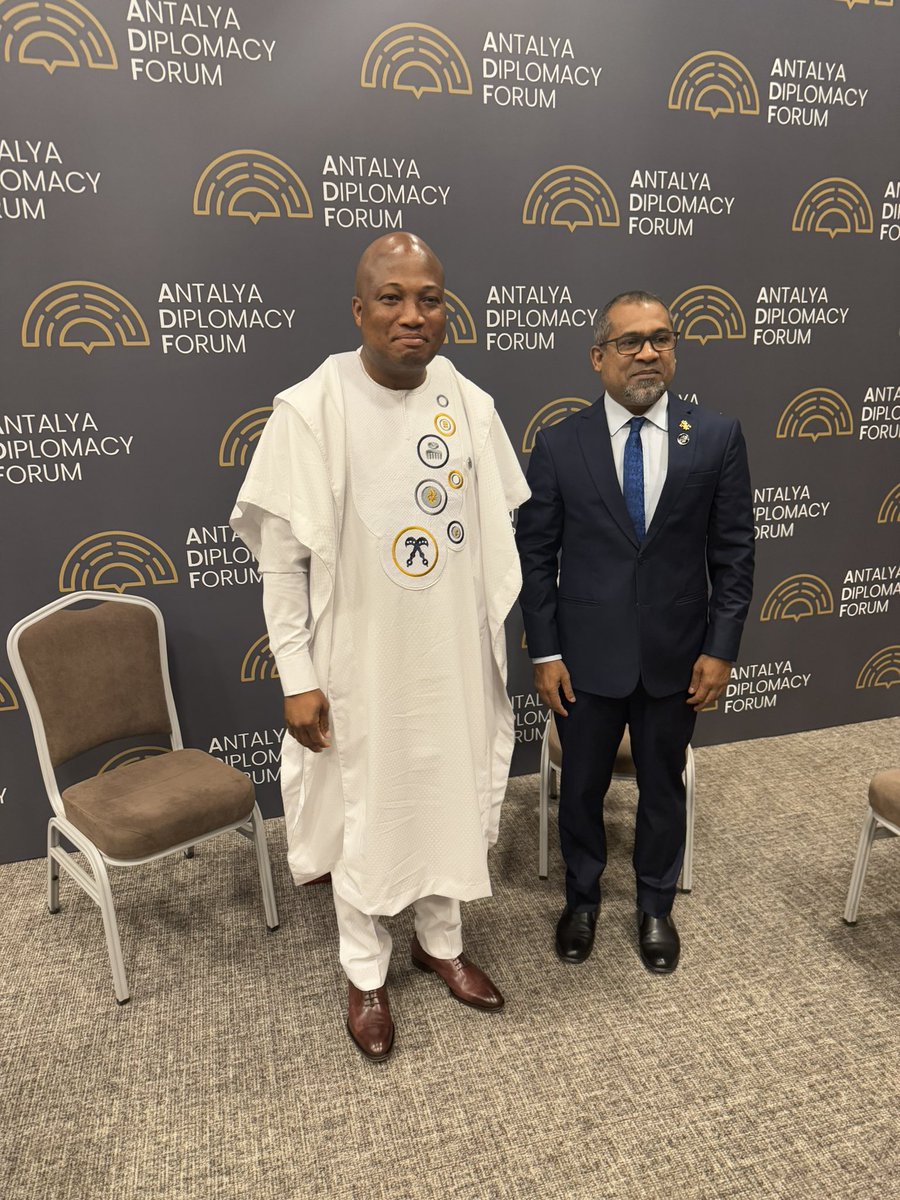 S_OkudzetoAblak's tweet photo. Mutually beneficial bilateral meetings with Foreign Ministers of Rwanda, the Maldives and Venezuela on the sidelines of the Antalya Diplomacy Forum in Turkey.

Discussions focused on deepening cooperation, trade, energy, climate, tourism and UN reforms.

Grateful to Excellencies Olivier J. P. Nduhungirehe of Rwanda, Dr. Abdulla Khaleel of the Maldives and Yvan Gil Pinto of Venezuela for the exceptionally fruitful talks.

Ghana will continue to abide by its long-held foreign policy creed of being friends of all and enemies to none.