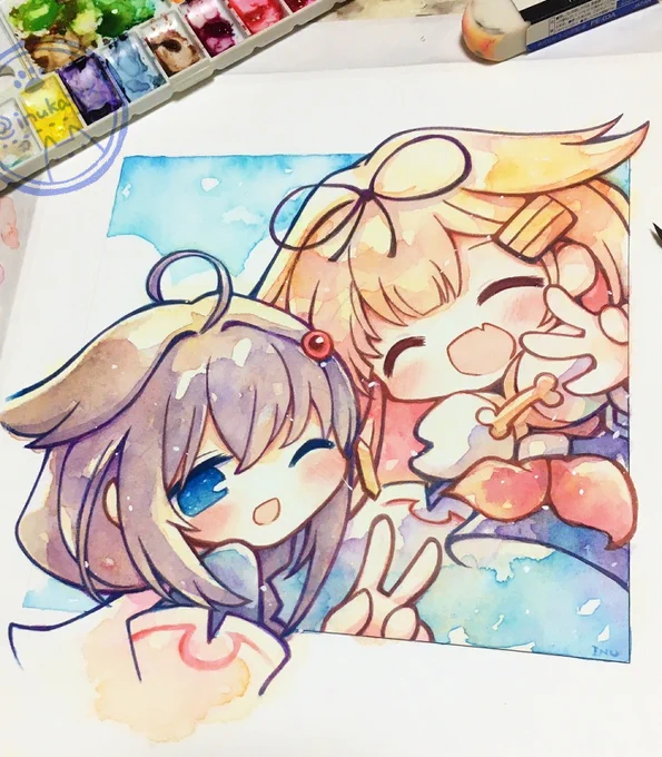 透明水彩で夕立&時雨 完成です～!#艦これ 