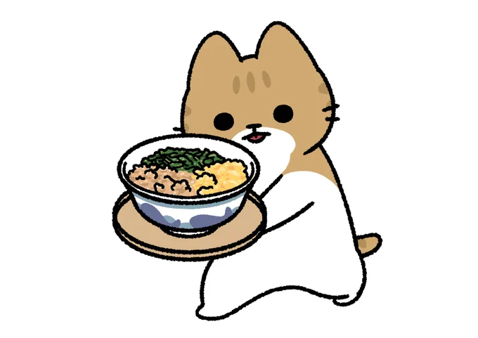 夕食に三色そぼろ丼を持ってきた猫 