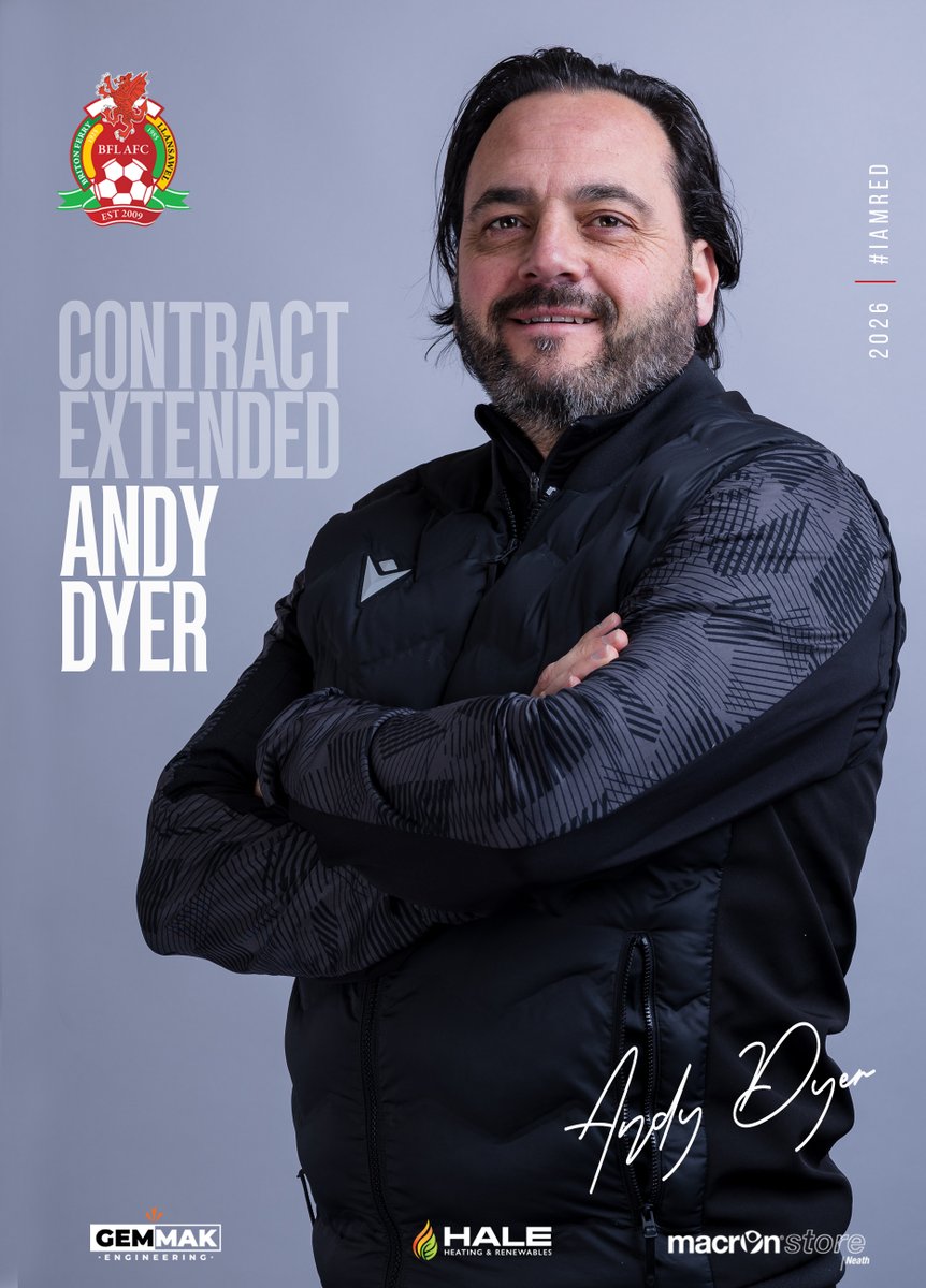 bflafc's tweet photo. DYER EXTENDS REDS CONTRACT
He led us through our debut season, defied the odds and kept us in the #JDCymruPremier  We’re proud to announce First Team Manager Andy Dyer has extended his contract with the Reds. 
#AndyDyer #IAmRed https://t.co/5KH1n3pnND