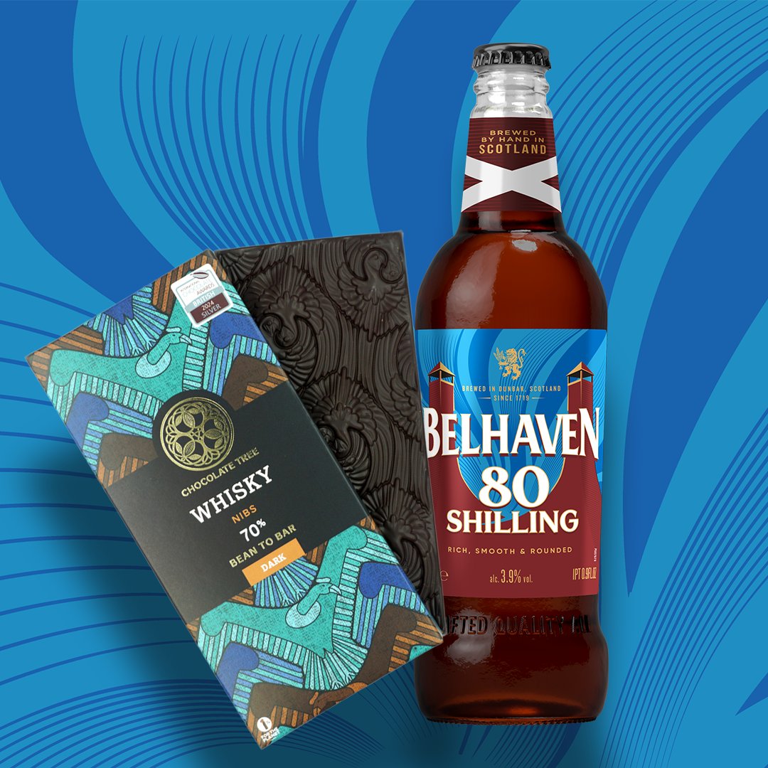 BelhavenBrews's tweet photo. Chocolate is everywhere at this time of year! 🐣

The @Choctree whisky nibs bar featuring #Laphroaig single malt whisky in a dark Marañon chocolate is perfect with our #80Shilling traditional ale. 

To buy this pair, pop into our Belhaven Brewery shop, Dunbar;
Mon-Sat 10am-5pm https://t.co/7AYDSDeDPj