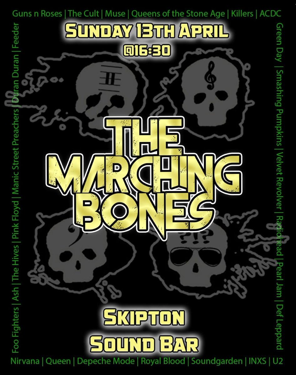The incredible Marching Bones will live this afternoon from 4:30pm. The ultimate Sunday Session with a band you don't want to miss
#gigs #livemusic #livemusicvenue #musicians #goodtimes