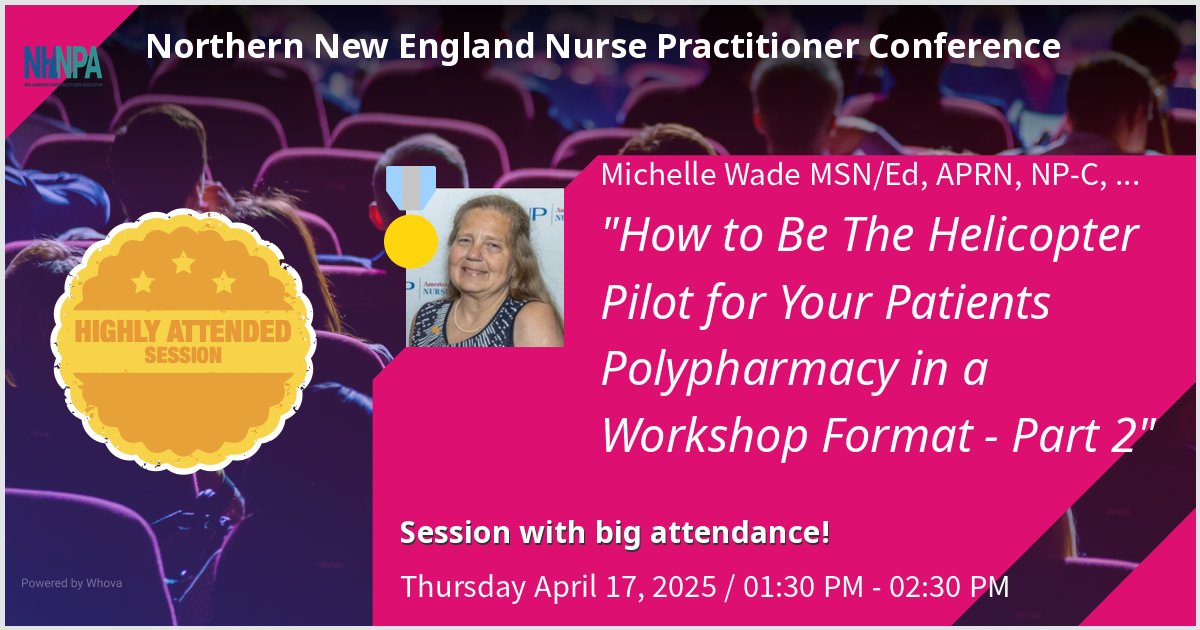 mwadenp's tweet photo. I will give a talk at Northern New England Nurse Practitioner Conference on How to Be The Helicopter Pilot for Your Patients Polypharmacy in a Workshop Forma. Hoping for a great turnout!  #NHNPA50th #NursePractitionersRock #APRNProud #HealthcareHero #MindfulMedicine #NPCommunity https://t.co/4usY3WVKNM