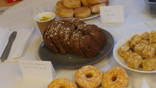 heidi_ed's tweet photo. A great 🎂  for an exceptionally tough week was the chocolate 🎂 with hazelnut icing at #TeaAt3.
We also had (no alcohol) Guiness and treacle wheaten bread, marshmallow and miso rice krispie squares and donuts 
It's #MoreThanJustCake , #BuildingCultureThroughRitual @RCollEM https://t.co/qGXTkwlbJw