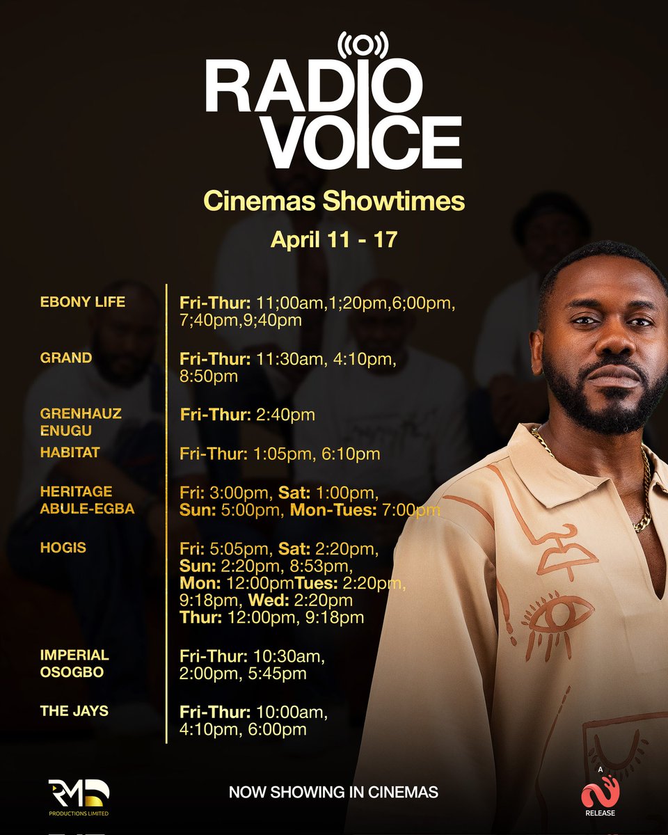 Everything9ja's tweet photo. Radio Voice is where dreams meet reality in a blaze of drama and suspense. RMD and Nse Ikpe-Etim lead a cast that brings every scene to life, crafting a story that’s as mesmerizing as it is exhilarating. #RadioVoiceNowShowing in cinemas nationwide.
Treat yourself to this 10/10! https://t.co/DfyEq98H60